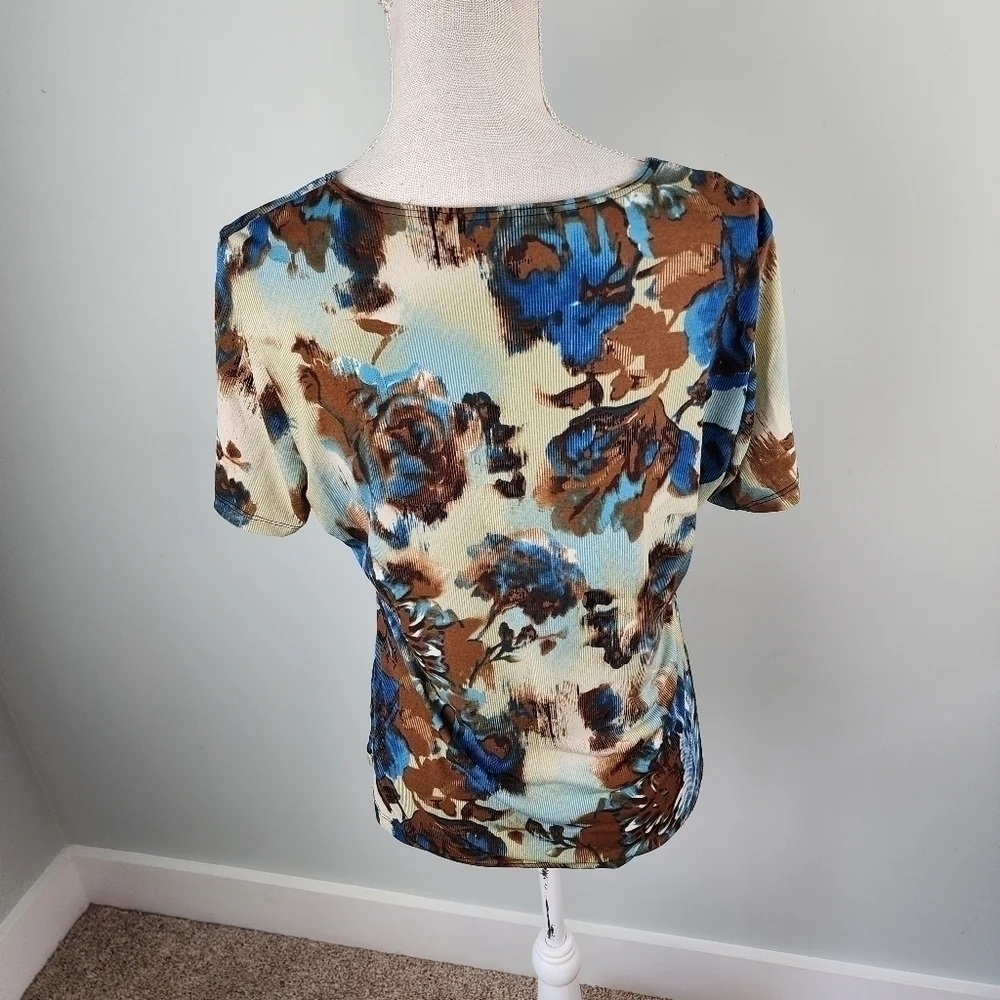 Vintage Suzie Women's Floral Short Sleeve Stretch Top Size XL - Picture 4 of 7